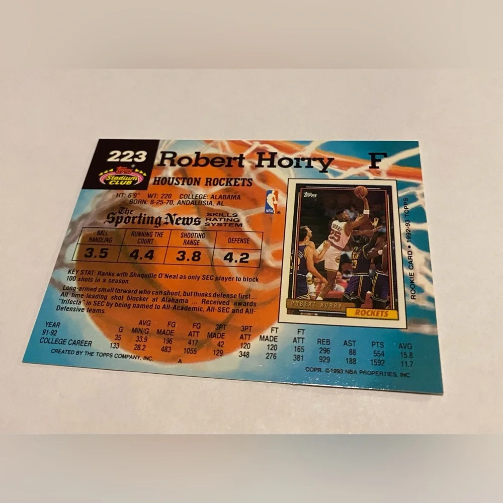 Robert Horry RC Rookie 1993 Topps Stadium Club Basketball Card Vintage